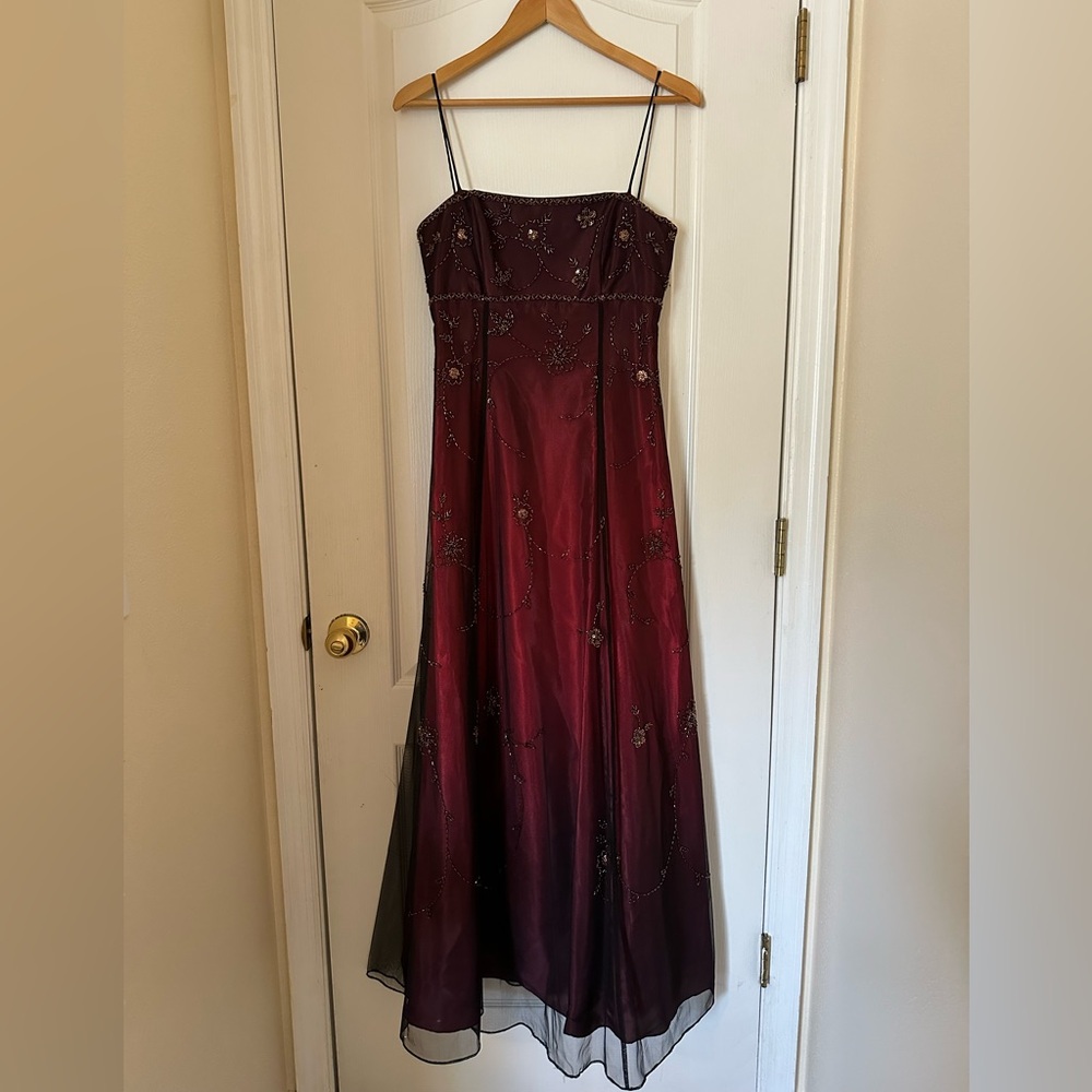 Blondie Nites Burgundy Embellished Gown